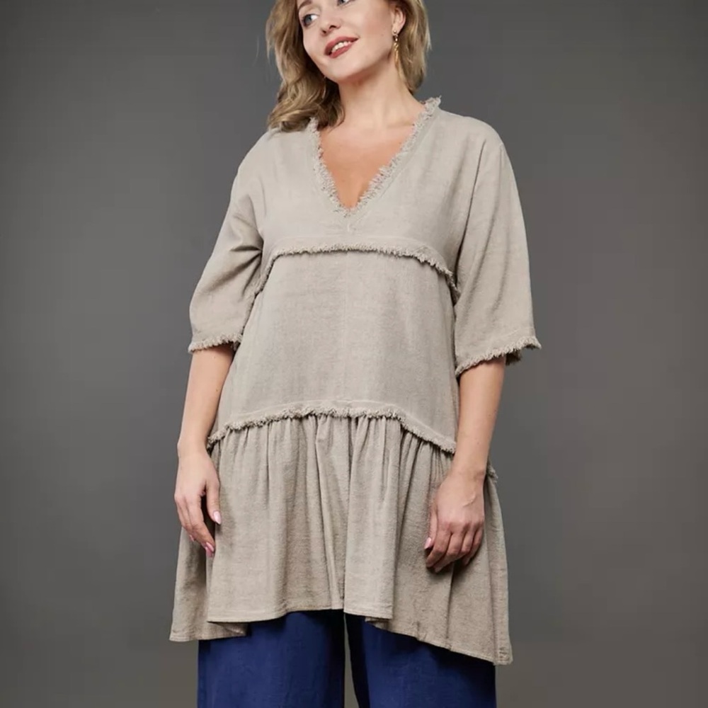 NWT Meo Meli Gauzy Flowy Tunic Top Dress Boho Beachy Neutral - Picture 2 of 14